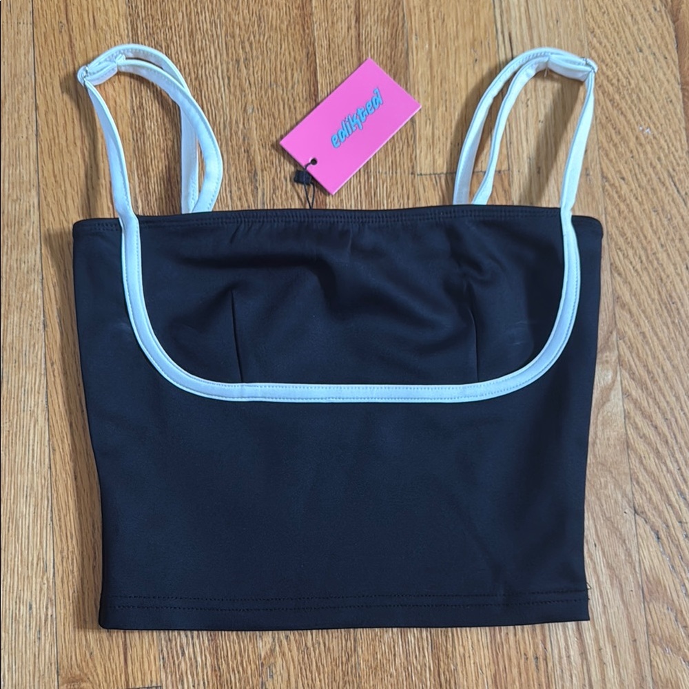NWT Edikted Black Crop Top With White Detailing Size XS